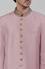 Burnished Lilac-Gold Zardozi Hand Embroidered Silk Bandhgala Jacket Set