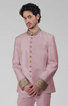 Burnished Lilac-Gold Zardozi Hand Embroidered Silk Bandhgala Jacket Set