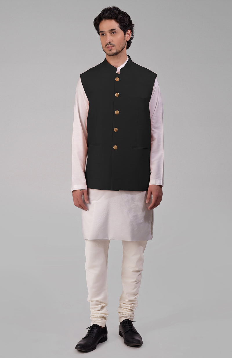 Peach Pure Raw Silk Waistcoat Bandi Jacket