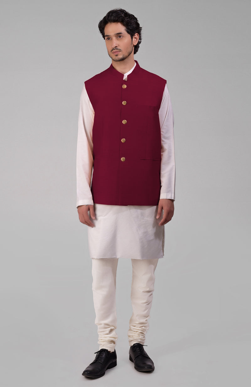 Peach Pure Raw Silk Waistcoat Bandi Jacket