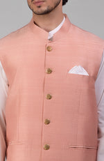 Peach Pure Raw Silk Waistcoat Bandi Jacket