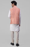 Peach Pure Raw Silk Waistcoat Bandi Jacket