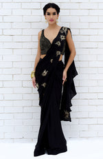 Black Starburst Beads & Sequin Hand Embroidered Saree with Blouse