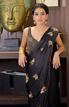 Black Starburst Beads & Sequin Hand Embroidered Saree with Blouse