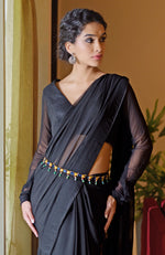 Black Chiffon Saree with Blue Jewelled Crystal Belt