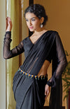 Black Chiffon Saree with Blue Jewelled Crystal Belt