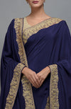 Navy Blue Kashmiri Tilla Aari Embroidered Saree & Pashmina Shawl Set