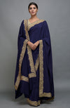 Navy Blue Kashmiri Tilla Aari Embroidered Saree & Pashmina Shawl Set