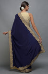 Navy Blue Kashmiri Tilla Aari Embroidered Saree & Pashmina Shawl Set