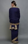 Navy Blue Kashmiri Tilla Aari Embroidered Saree & Pashmina Shawl Set