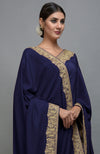 Navy Blue Kashmiri Tilla Aari Embroidered Saree & Pashmina Shawl Set