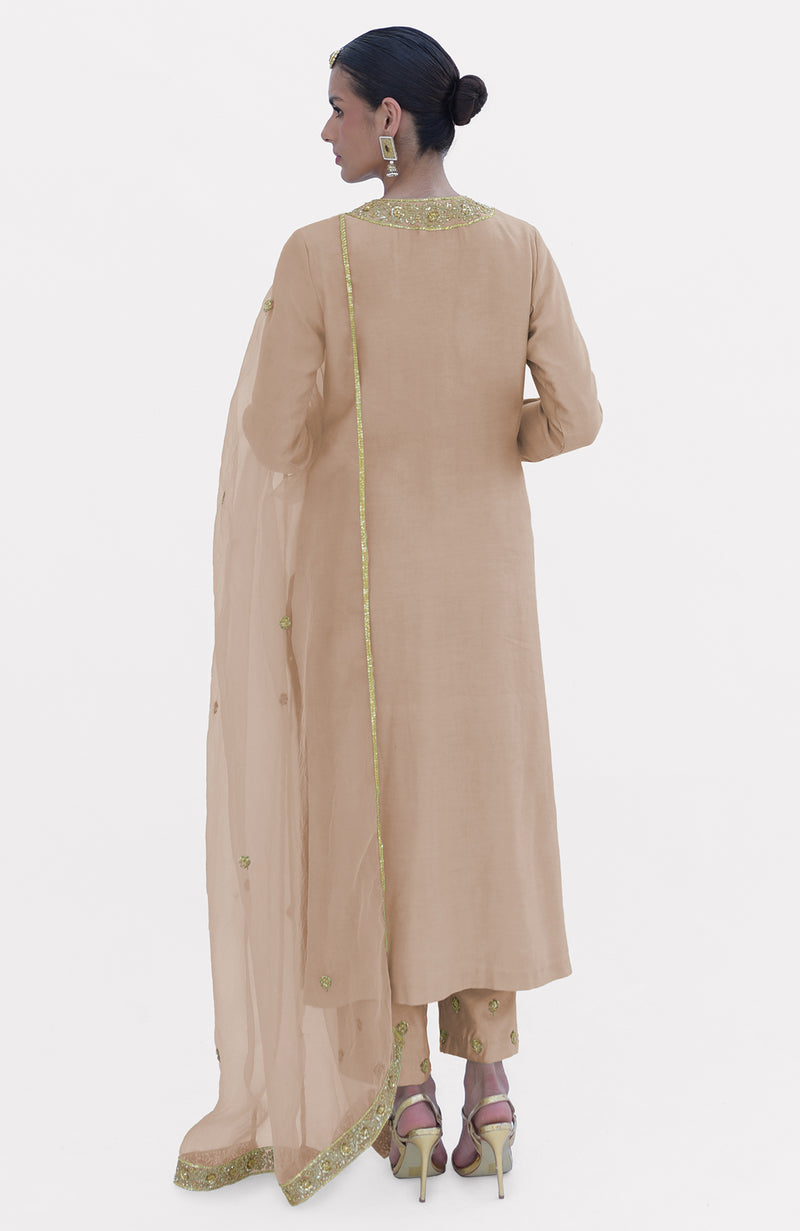 Beige Marori Beads & Sequin Hand Embroidered Kurta Set