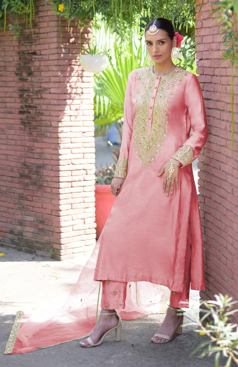 Beige Marori Beads & Sequin Hand Embroidered Kurta Set