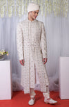 A Love Song Ivory Geometric Floral Embroidered Sherwani Set