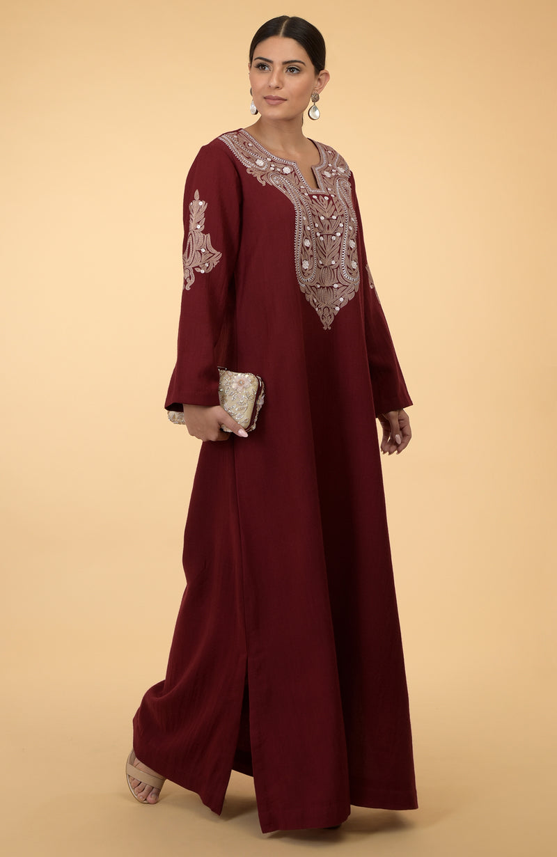 Maroon Paisley Embroidered Kaftan