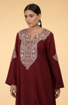 Maroon Paisley Embroidered Kaftan