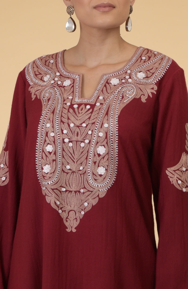 Maroon Paisley Embroidered Kaftan