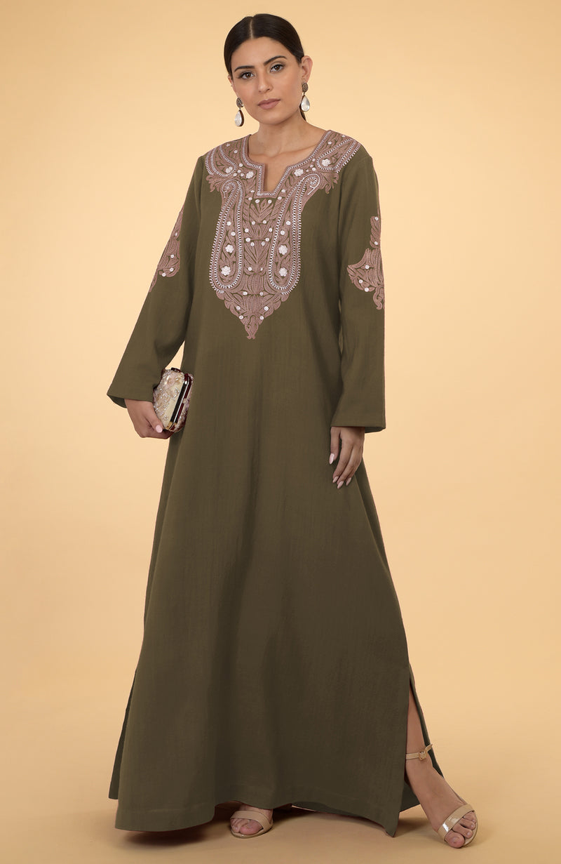 Maroon Paisley Embroidered Kaftan