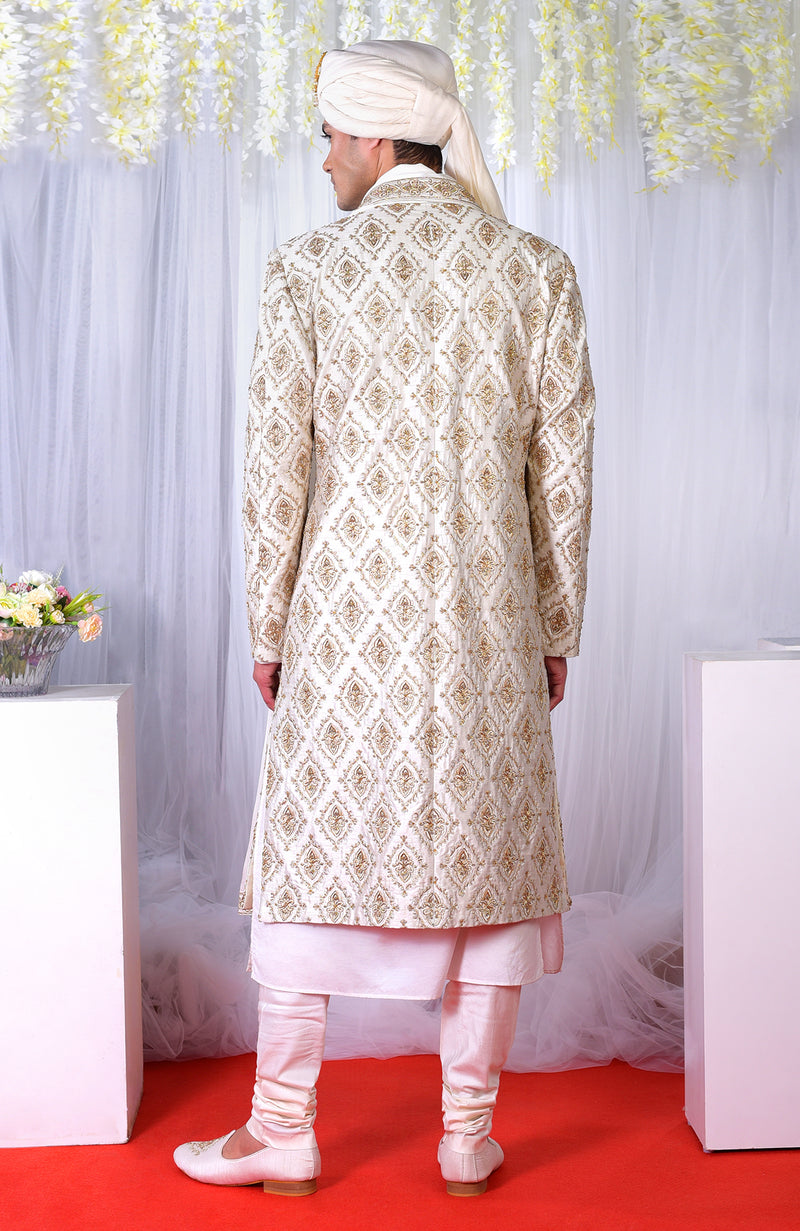 Heart to Heart Ivory Gold Embroidered Sherwani Set