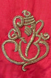 Red Ganesha Motif Zardozi Hand Embroideres Stole