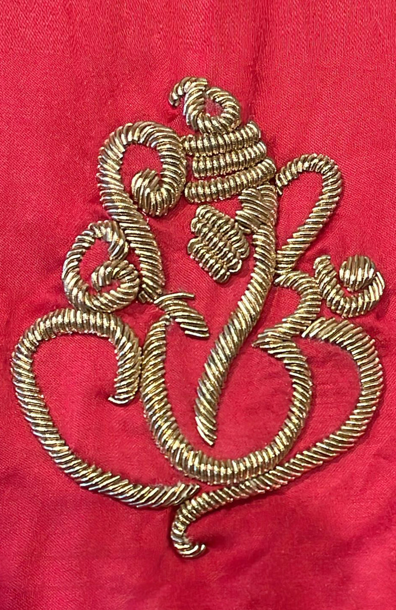 Red Ganesha Motif Zardozi Hand Embroideres Stole