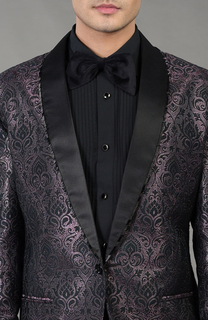 Black Woven Brocade Tuxedo Set