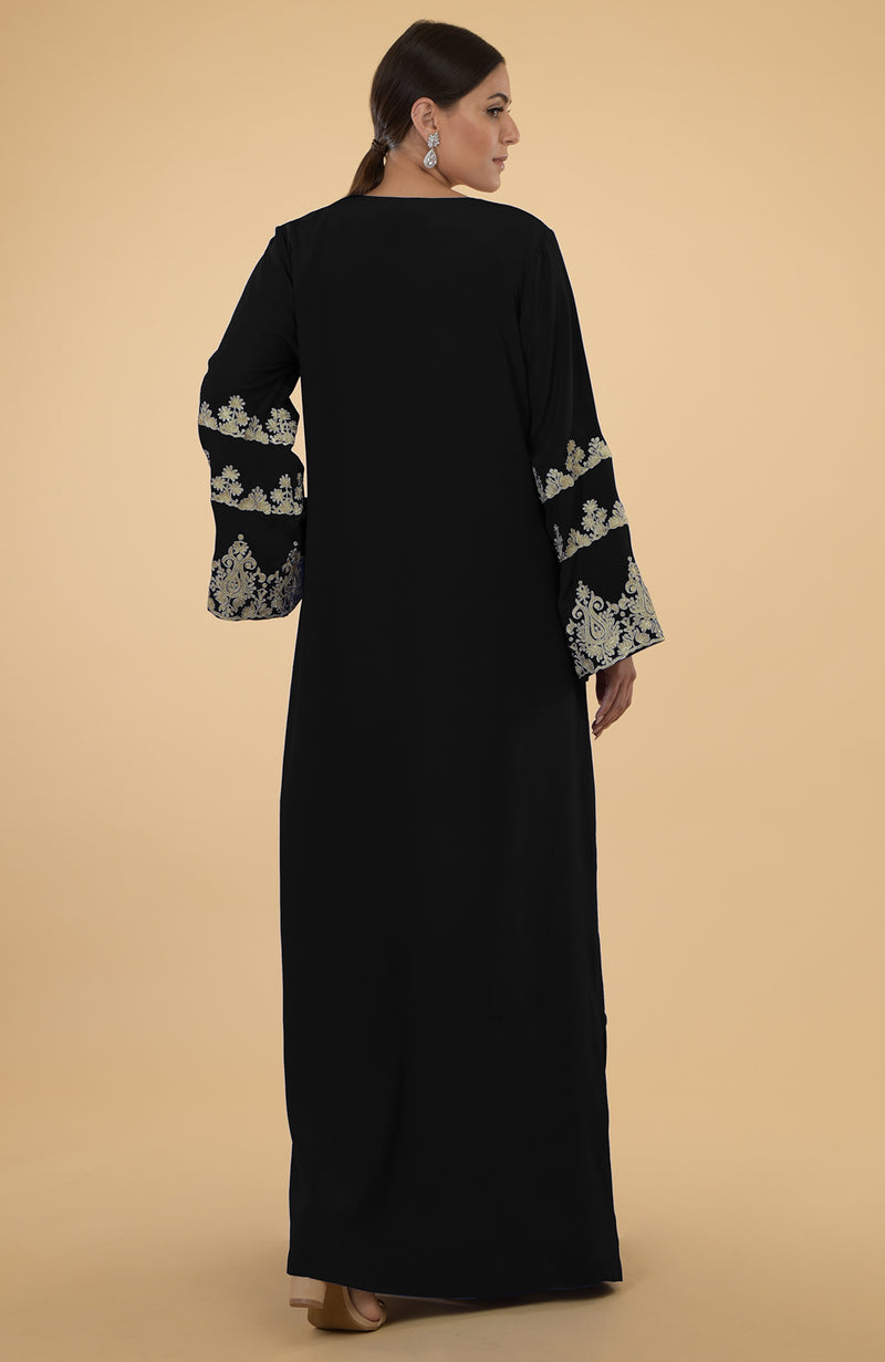 Black- Gold Kashmir Embroidered Kaftan