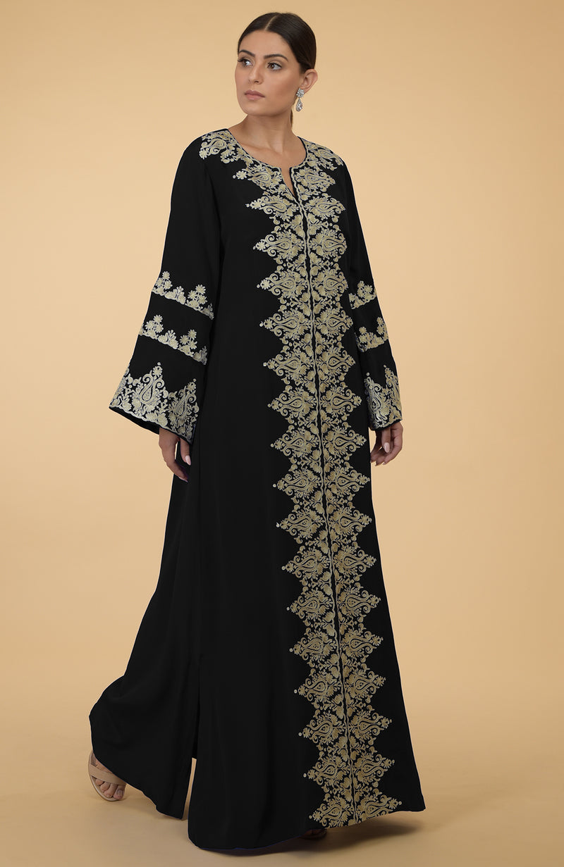 Black- Gold Kashmir Embroidered Kaftan