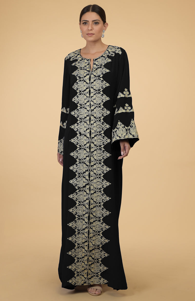 Black- Gold Kashmir Embroidered Kaftan