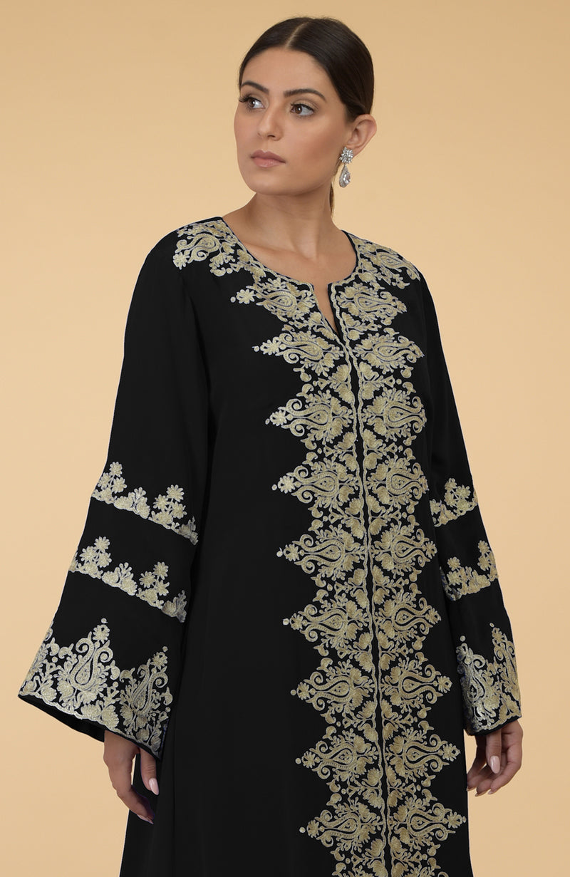 Black- Gold Kashmir Embroidered Kaftan