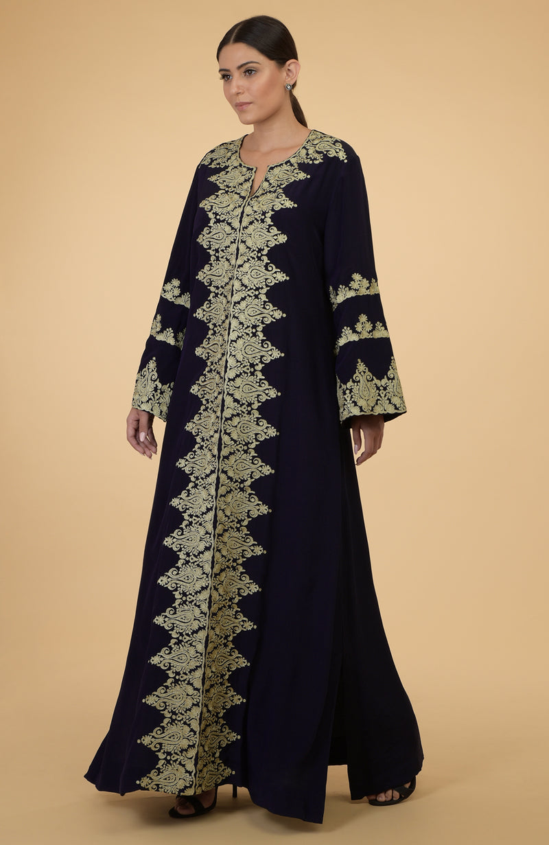 Black- Gold Kashmir Embroidered Kaftan