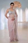 Oyster Pink Silver Beads & Sequin Zardozi Hand Embroidered Saree