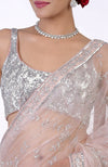 Oyster Pink Silver Beads & Sequin Zardozi Hand Embroidered Saree