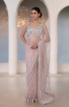 Oyster Pink Silver Beads & Sequin Zardozi Hand Embroidered Saree