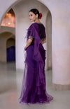 Plum Ruffle Saree with Banarasi Brocade Hand Embroidered Blouse