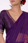 Plum Ruffle Saree with Banarasi Brocade Hand Embroidered Blouse