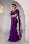 Plum Ruffle Saree with Banarasi Brocade Hand Embroidered Blouse