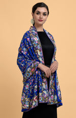 Royal Blue Parsi Gara Pure Pashmina Shawl