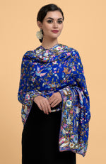 Royal Blue Parsi Gara Pure Pashmina Shawl