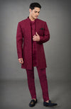 Maroon Chikankari Embellished Jacket Set