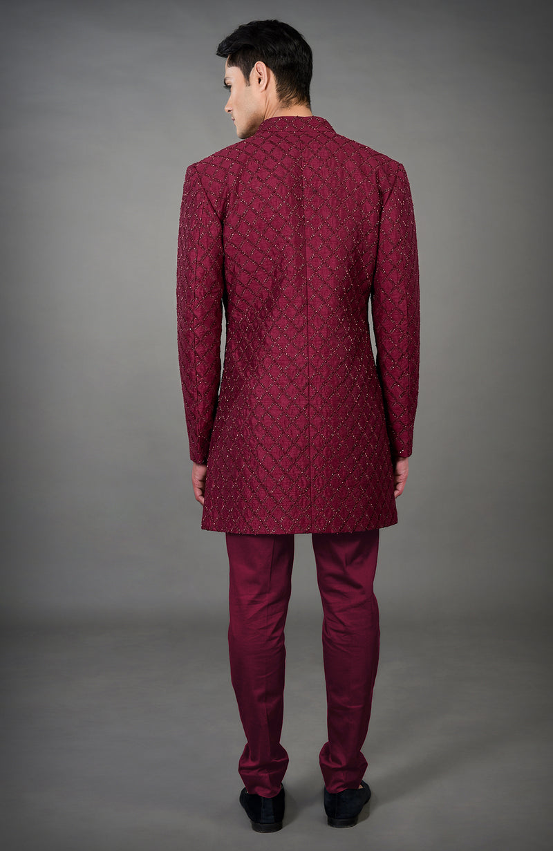 Maroon Chikankari Embellished Jacket Set