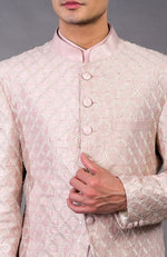 Barely Pink Chikankari Embellished Bandhgala Set