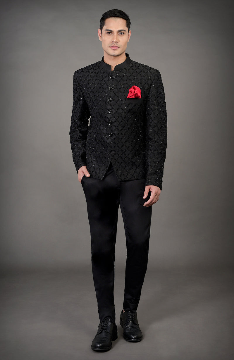 Black Chikankari Embellished Jacket Set