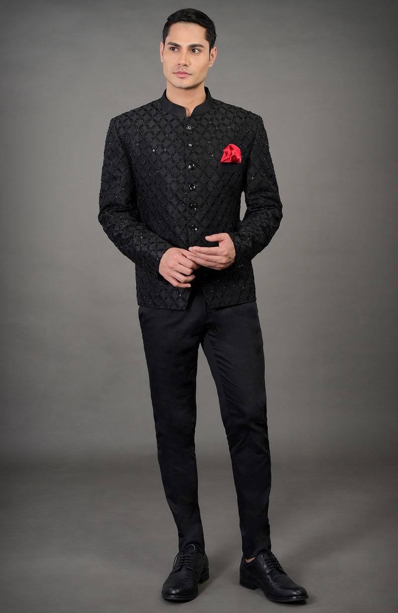 Black Chikankari Embellished Jacket Set