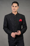 Black Chikankari Embellished Jacket Set