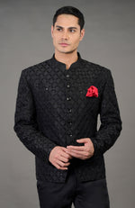 Black Chikankari Embellished Jacket Set