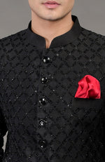 Black Chikankari Embellished Jacket Set