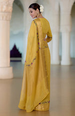 Calendula Yellow Parsi Gara Embroidered Linen Saree