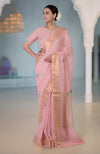 Pink Champagne Kashidakari Embroidered Linen Saree