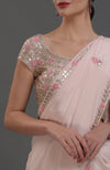 Nude Pink Hand Embroidered Gota Patti Pure Crepe Saree